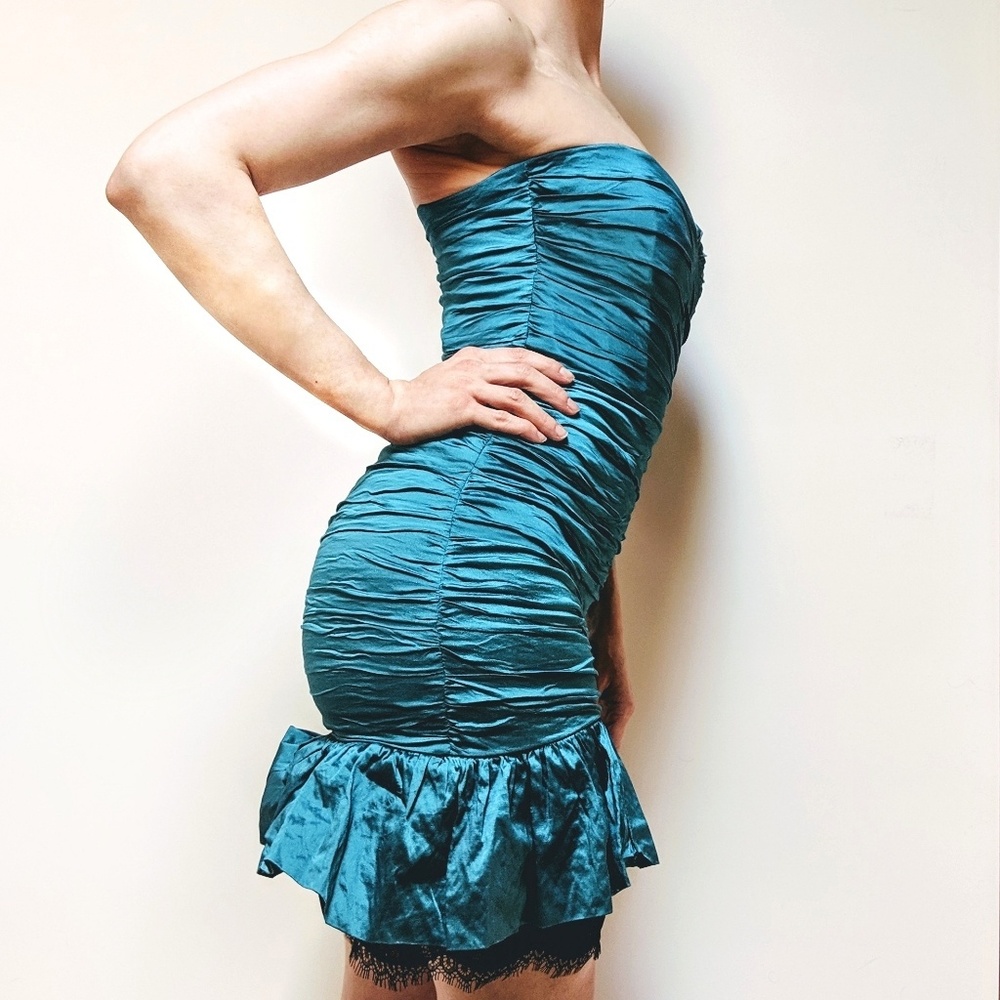 BCBG strapless ruched bodycon mini dress